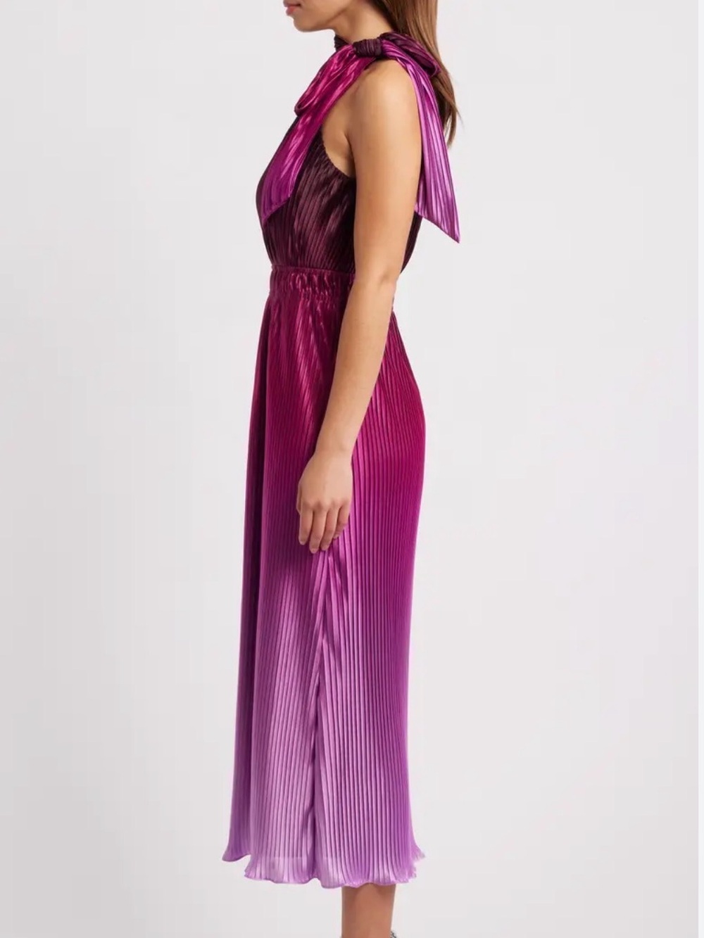 Anne Klein Pleated Tie Neck Midi Dress NWT - Picture 2 of 7